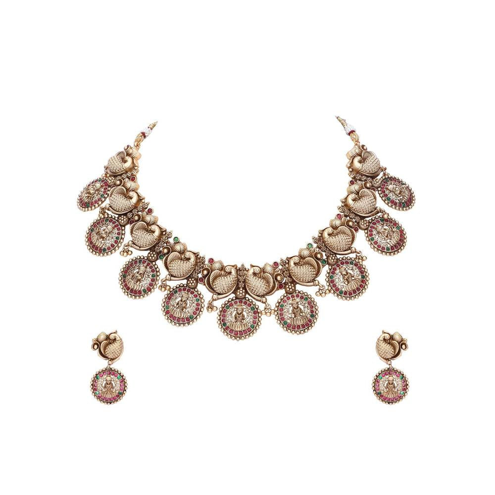 Auraa Trends 22KT Gold Plated Kundan Traditional Brown Necklace Set For Women