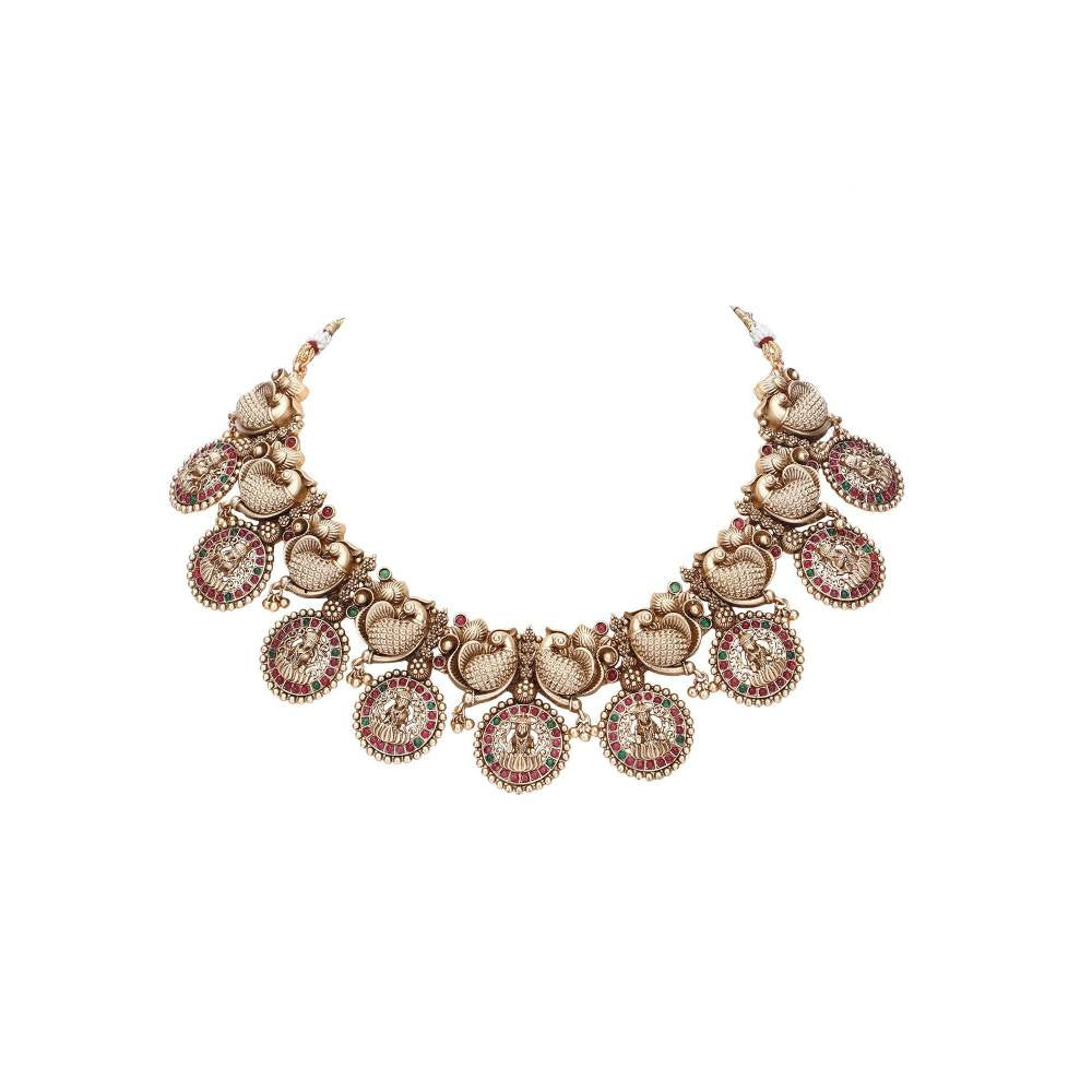 Auraa Trends 22KT Gold Plated Kundan Traditional Brown Necklace Set For Women