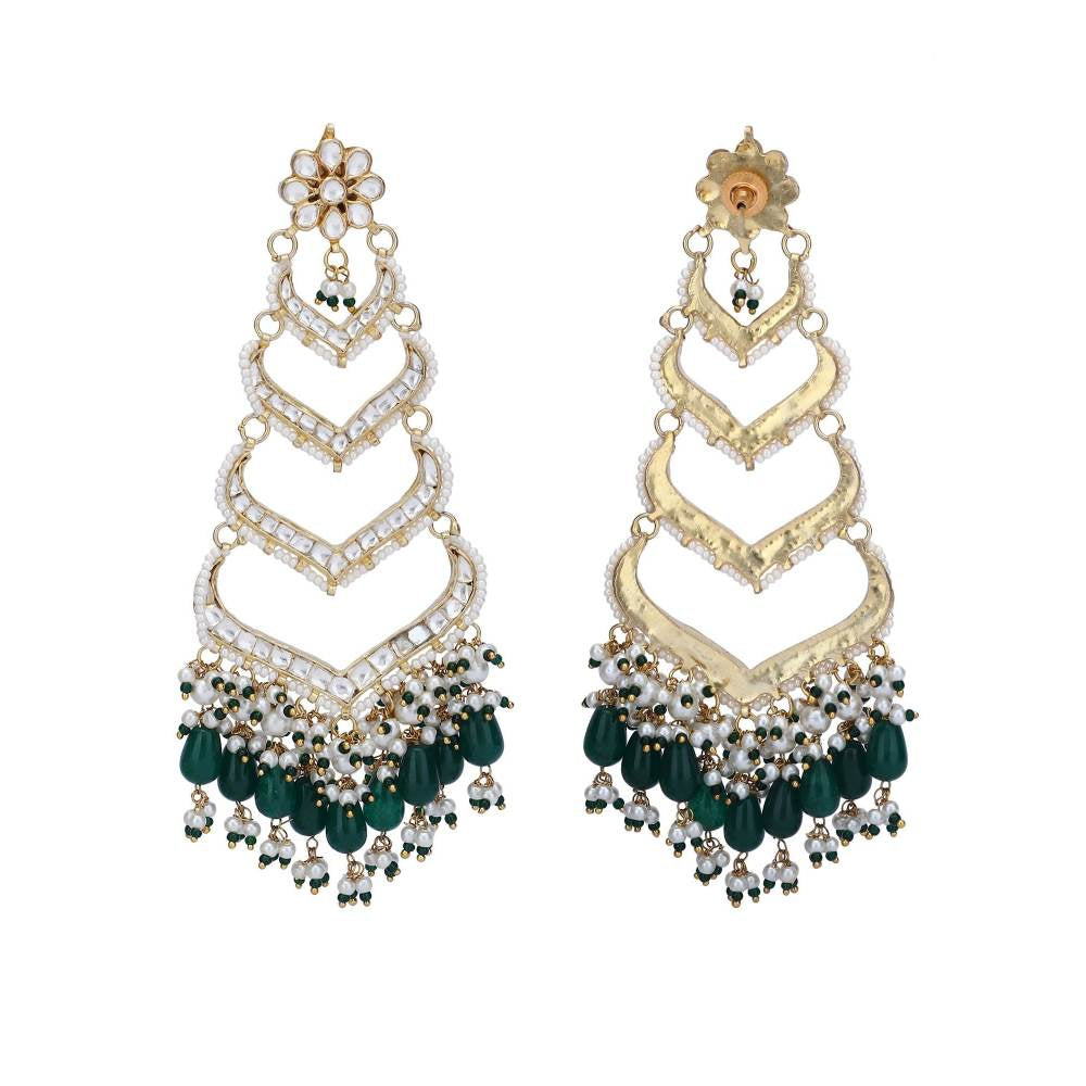 Auraa Trends 22KT Gold Plated Kundan Classic Green Earring For Women
