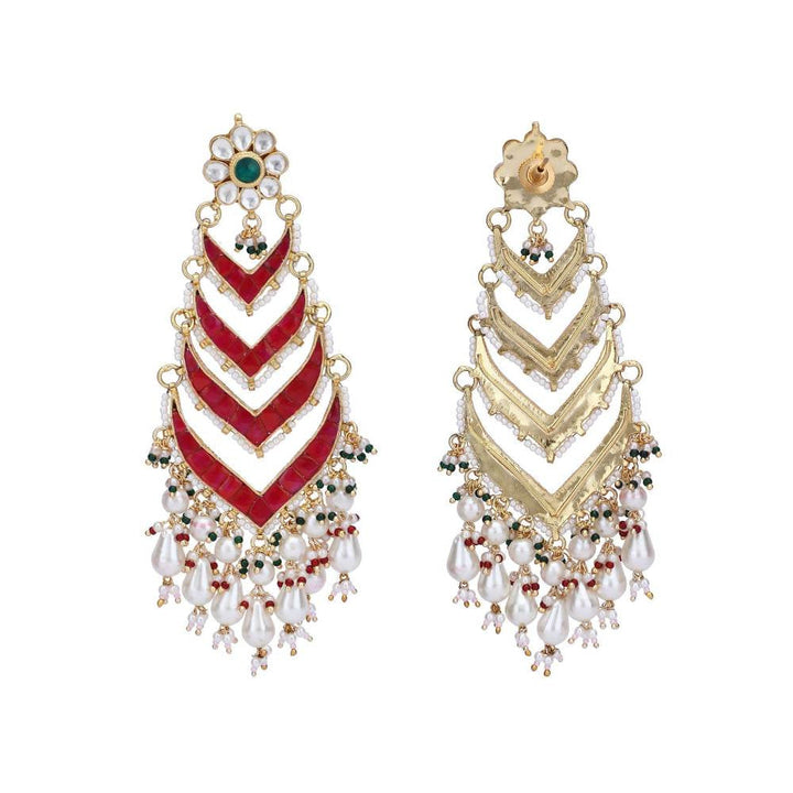 Auraa Trends 22KT Gold Plated Kundan Traditional Red Earring For Women