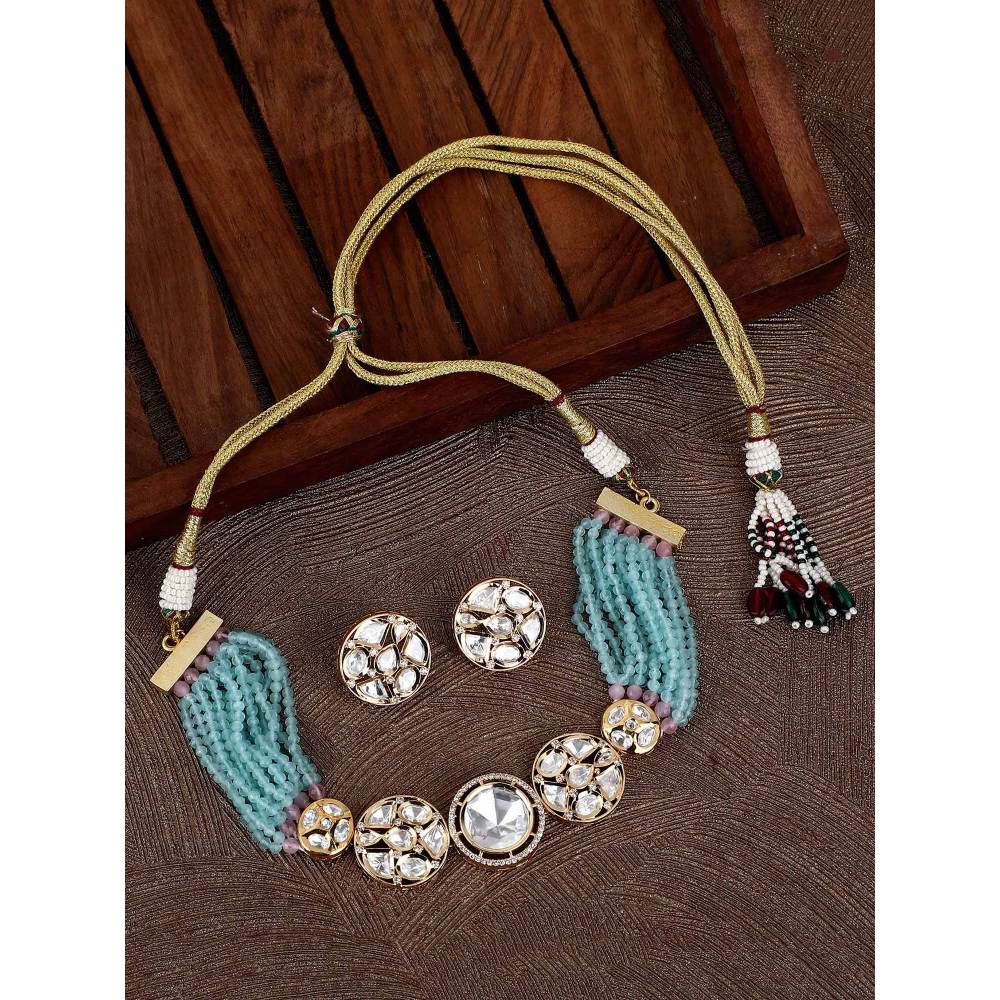 Auraa Trends 22KT Gold Plated Traditional Blue Necklace Set For Women