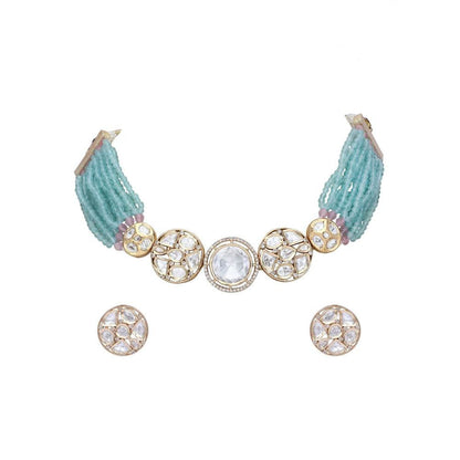 Auraa Trends 22KT Gold Plated Traditional Blue Necklace Set For Women