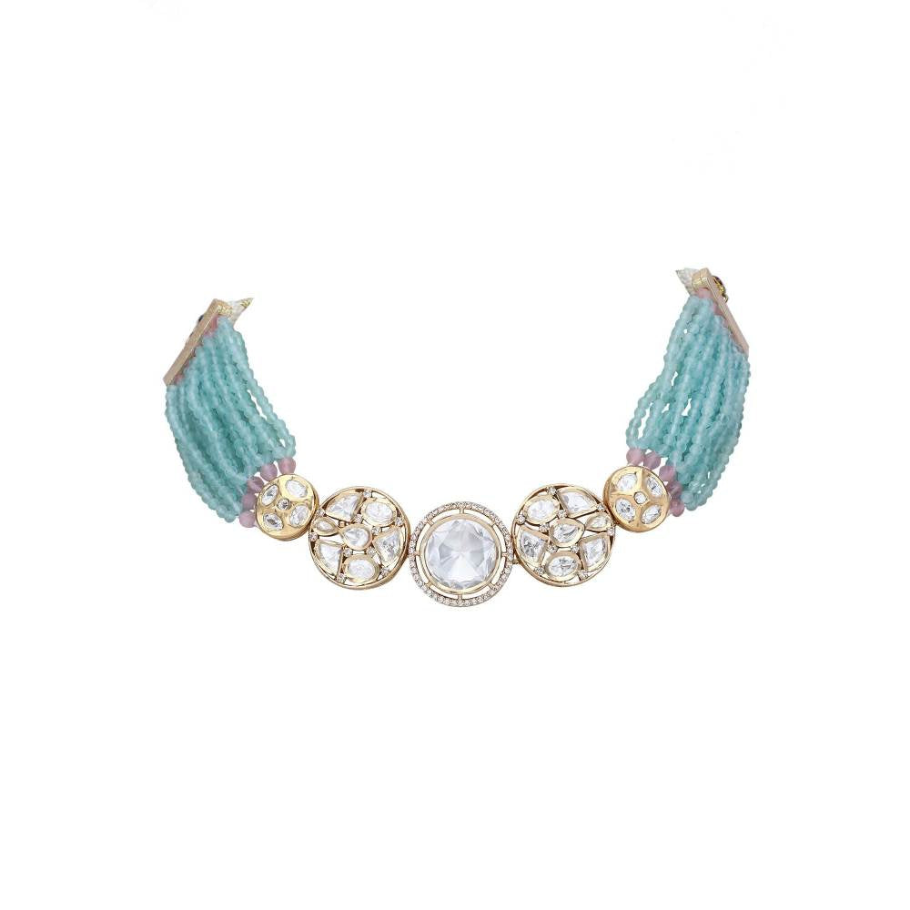 Auraa Trends 22KT Gold Plated Traditional Blue Necklace Set For Women
