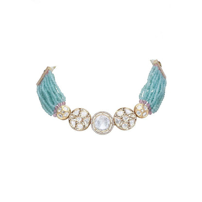 Auraa Trends 22KT Gold Plated Traditional Blue Necklace Set For Women