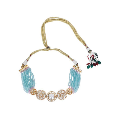 Auraa Trends 22KT Gold Plated Traditional Blue Necklace Set For Women