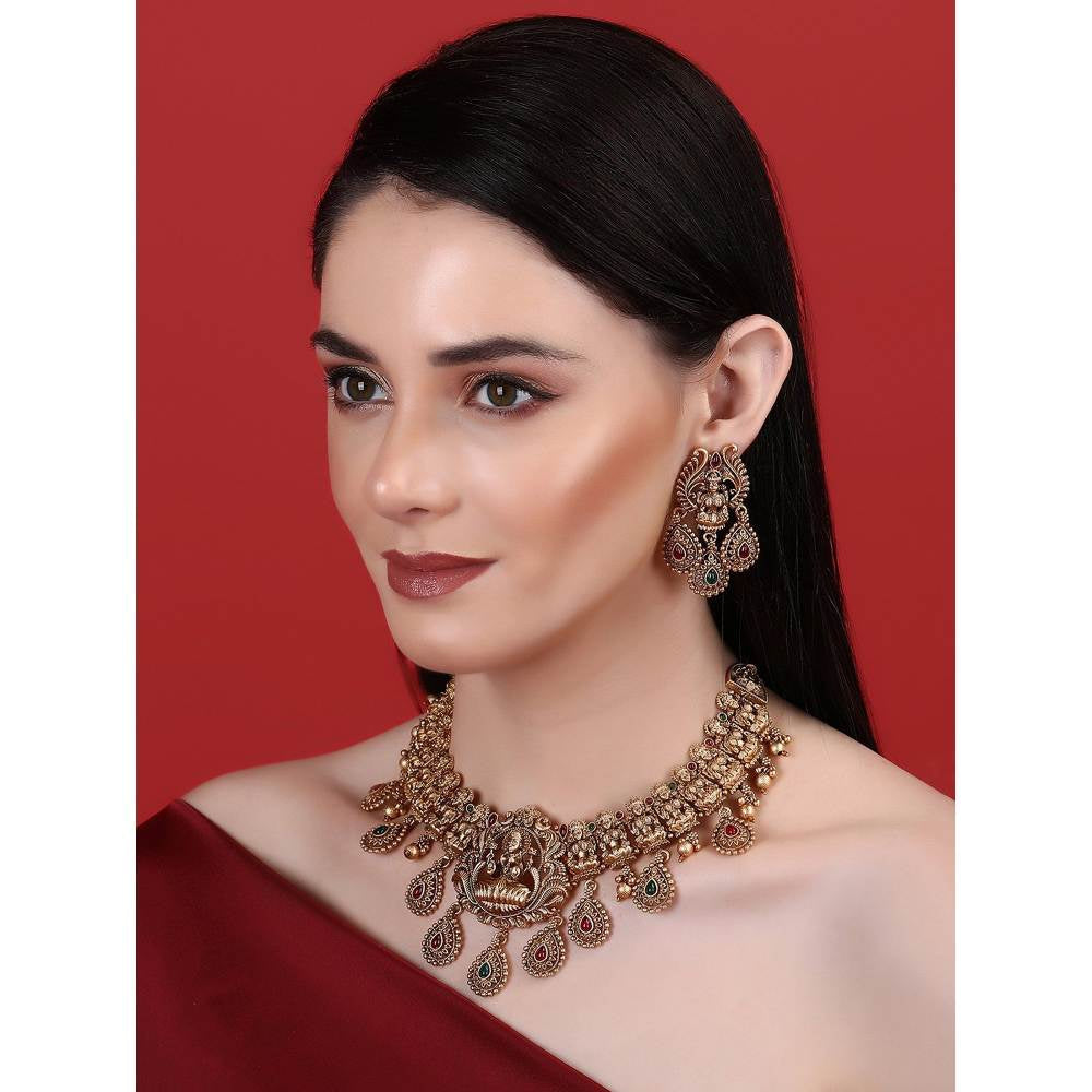 Auraa Trends 22KT Gold Plated Kundan Traditional Brown Necklace Set For Women