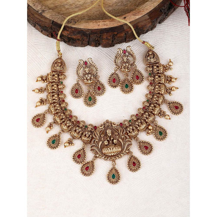 Auraa Trends 22KT Gold Plated Kundan Traditional Brown Necklace Set For Women