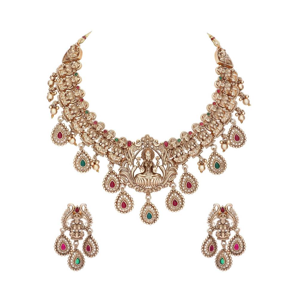 Auraa Trends 22KT Gold Plated Kundan Traditional Brown Necklace Set For Women