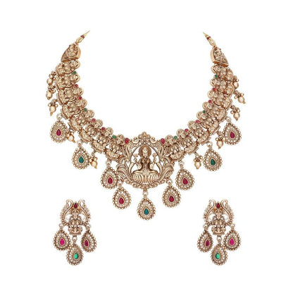 Auraa Trends 22KT Gold Plated Kundan Traditional Brown Necklace Set For Women