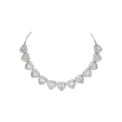 Auraa Trends Rhodium Plated American Diamond Zircon Silver Necklace Set For Women