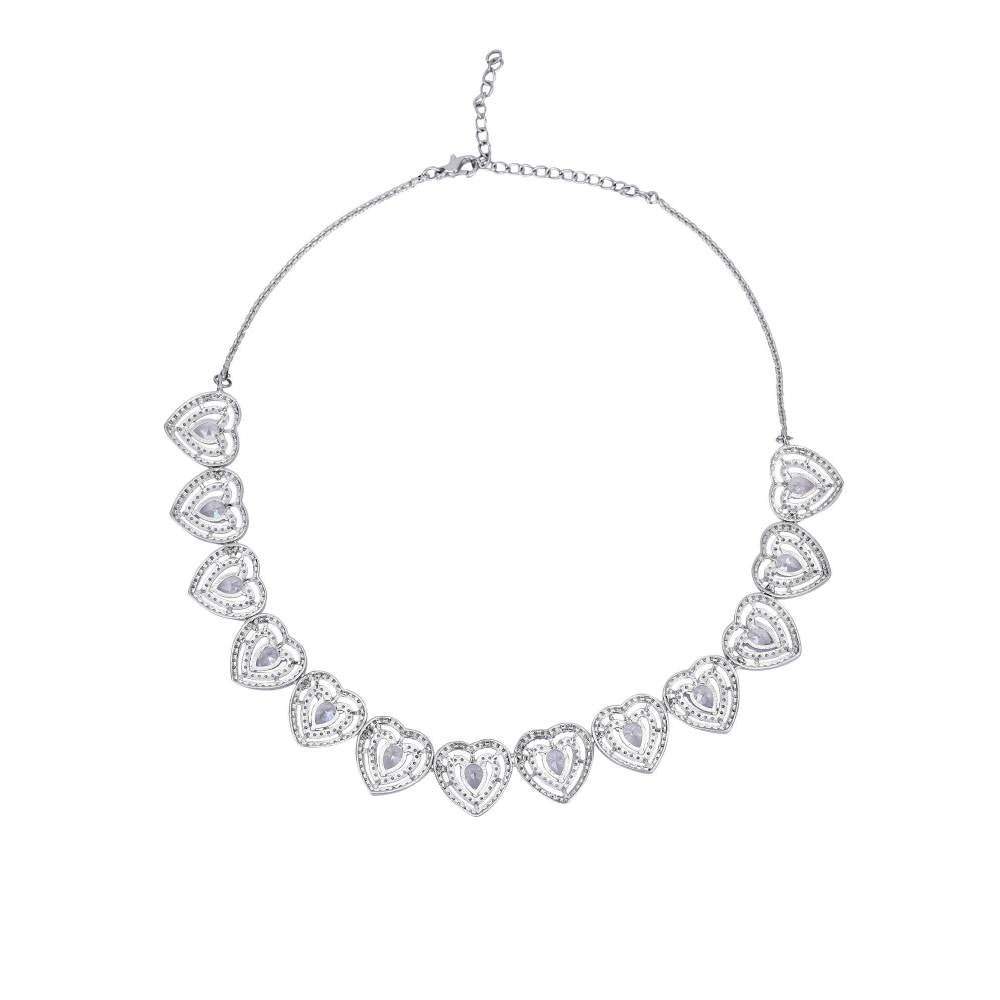 Auraa Trends Rhodium Plated American Diamond Zircon Silver Necklace Set For Women