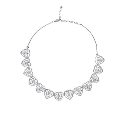 Auraa Trends Rhodium Plated American Diamond Zircon Silver Necklace Set For Women