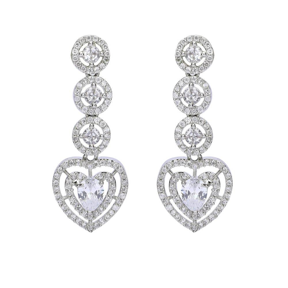 Auraa Trends Rhodium Plated American Diamond Zircon Silver Necklace Set For Women