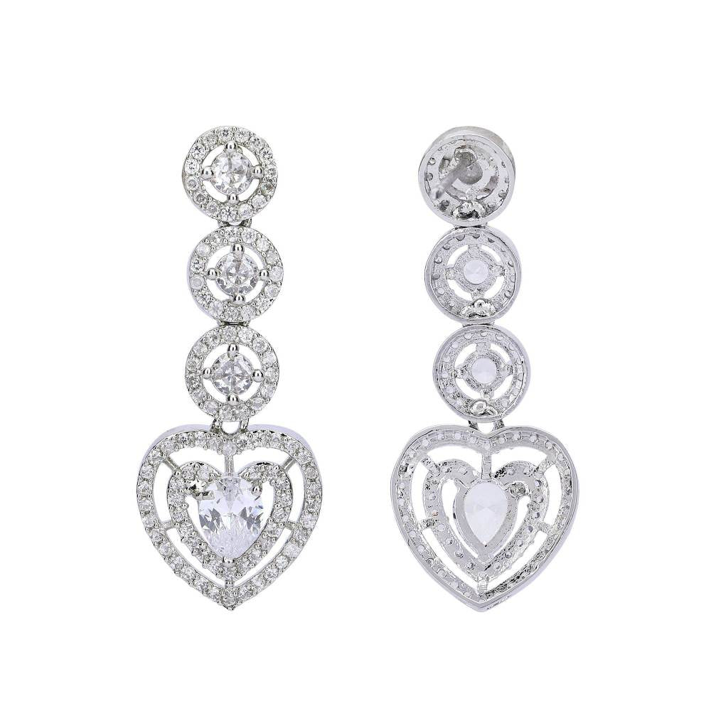 Auraa Trends Rhodium Plated American Diamond Zircon Silver Necklace Set For Women