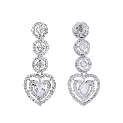 Auraa Trends Rhodium Plated American Diamond Zircon Silver Necklace Set For Women