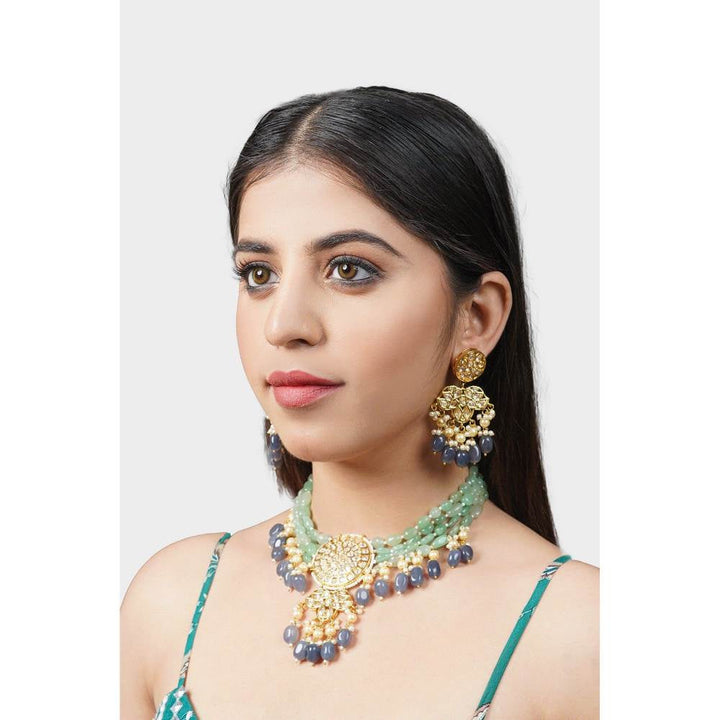 Auraa Trends Women & Girls 22KT Gold Plated Kundan Classic Multi-Color Necklace Set