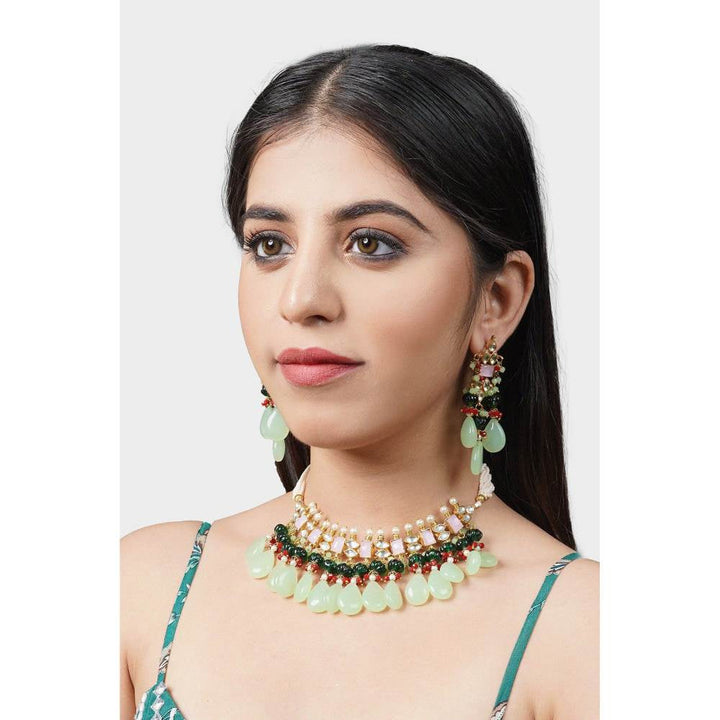 Auraa Trends Women & Girls 22KT Gold Plated Kundan Elegant Multi-Color Necklace Set