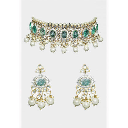 Auraa Trends Women & Girls 22KT Gold Plated Kundan Classic Blue Necklace Set