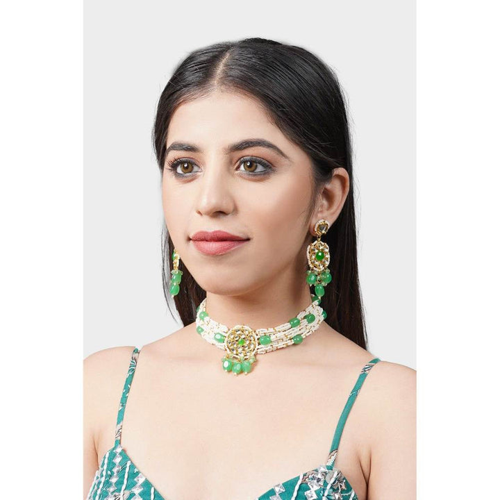 Auraa Trends Women & Girls 22KT Gold Plated Kundan Classic Green Necklace Set