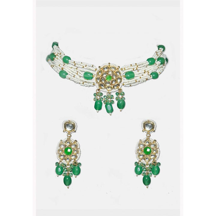 Auraa Trends Women & Girls 22KT Gold Plated Kundan Classic Green Necklace Set