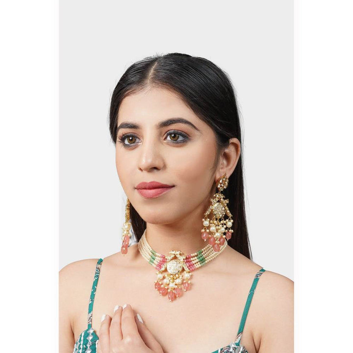 Auraa Trends Women & Girls 22KT Gold Plated Kundan Classic Multi-Color Necklace Set