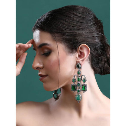 Auraa Trends Rhodium Plated American Diamond Zircon Green Earring Set for Women and Girls
