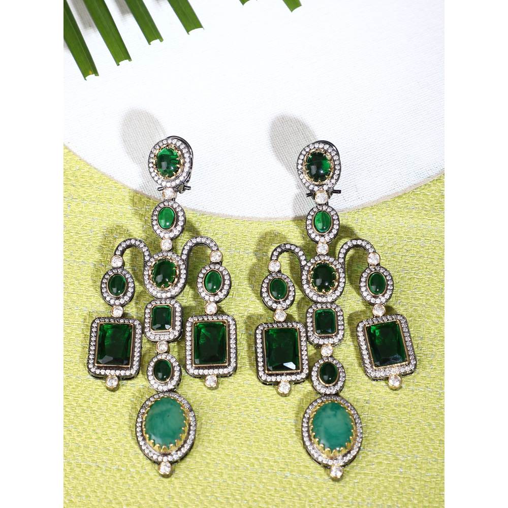 Auraa Trends Rhodium Plated American Diamond Zircon Green Earring Set for Women and Girls