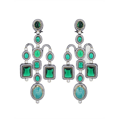Auraa Trends Rhodium Plated American Diamond Zircon Green Earring Set for Women and Girls