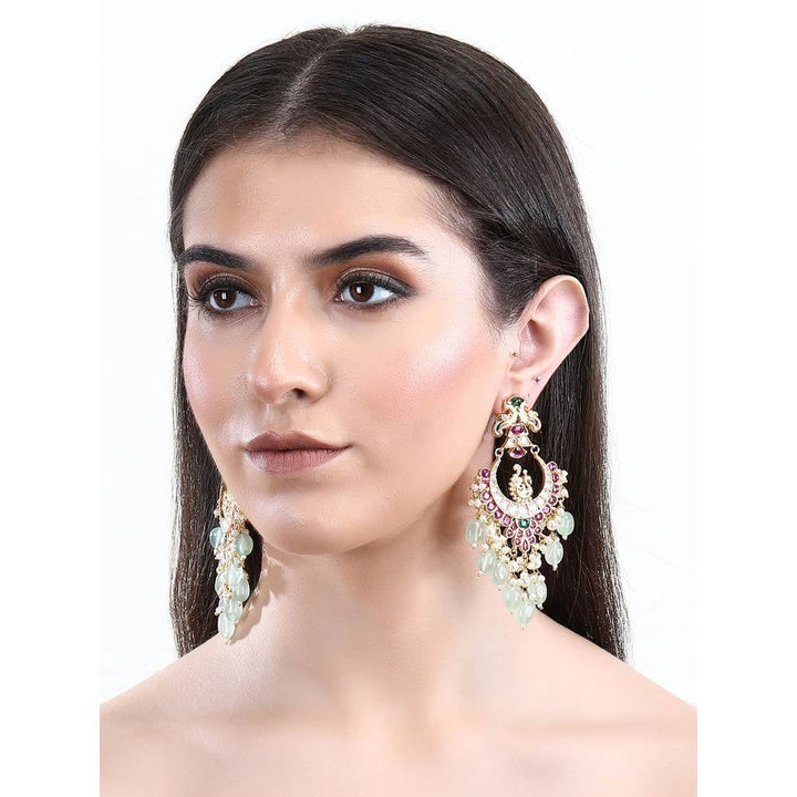 Auraa Trends 22Kt Gold Plated Kundan Red and Green Earring Set for Women and Girls