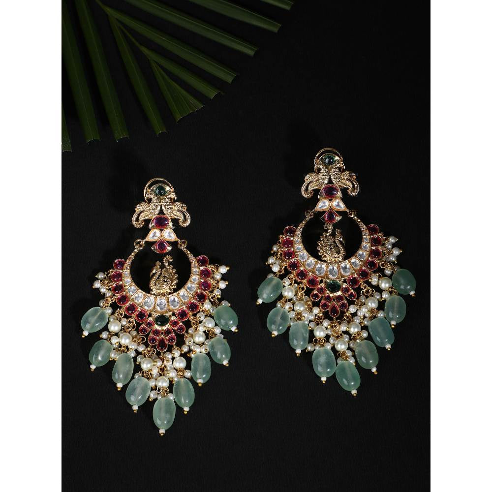 Auraa Trends 22Kt Gold Plated Kundan Red and Green Earring Set for Women and Girls