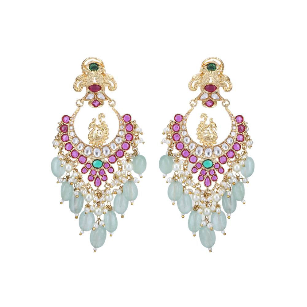 Auraa Trends 22Kt Gold Plated Kundan Red and Green Earring Set for Women and Girls