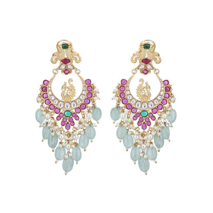 Auraa Trends 22Kt Gold Plated Kundan Red and Green Earring Set for Women and Girls