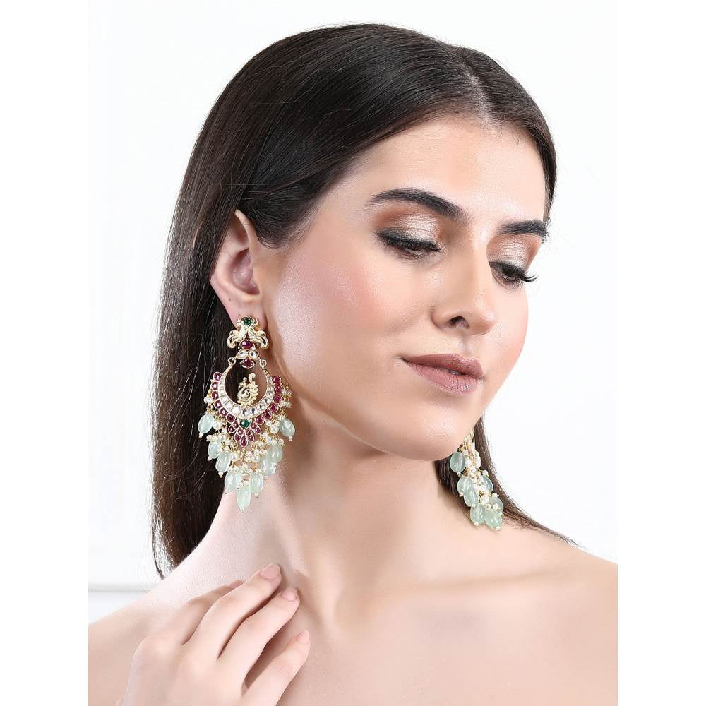 Auraa Trends 22Kt Gold Plated Kundan Red and Green Earring Set for Women and Girls