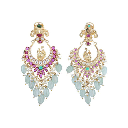 Auraa Trends 22Kt Gold Plated Kundan Red and Green Earring Set for Women and Girls