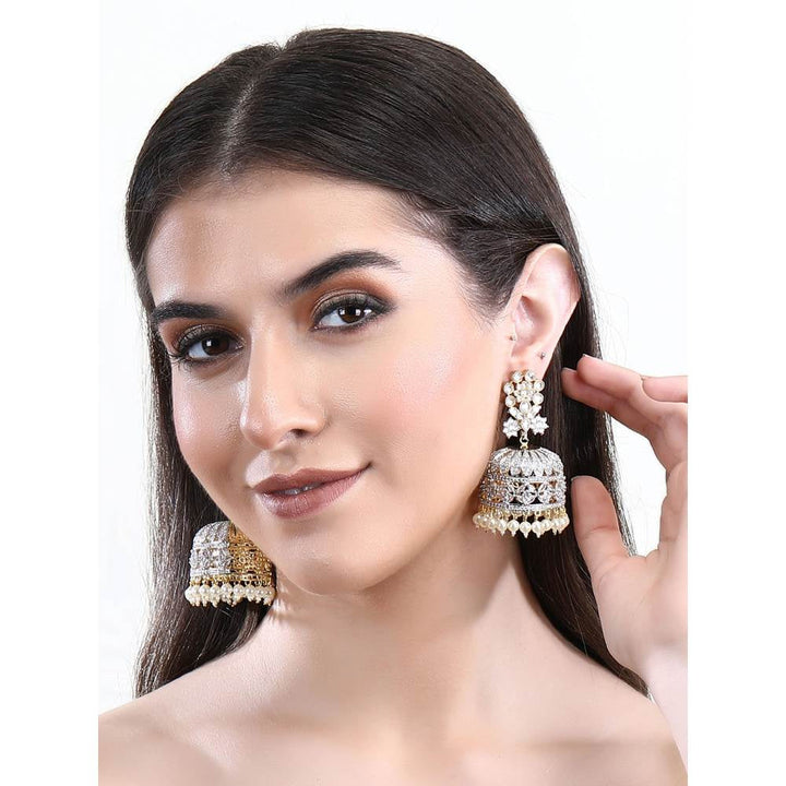 Auraa Trends Rhodium Plated American Diamond Zircon White Earring Set for Women and Girls