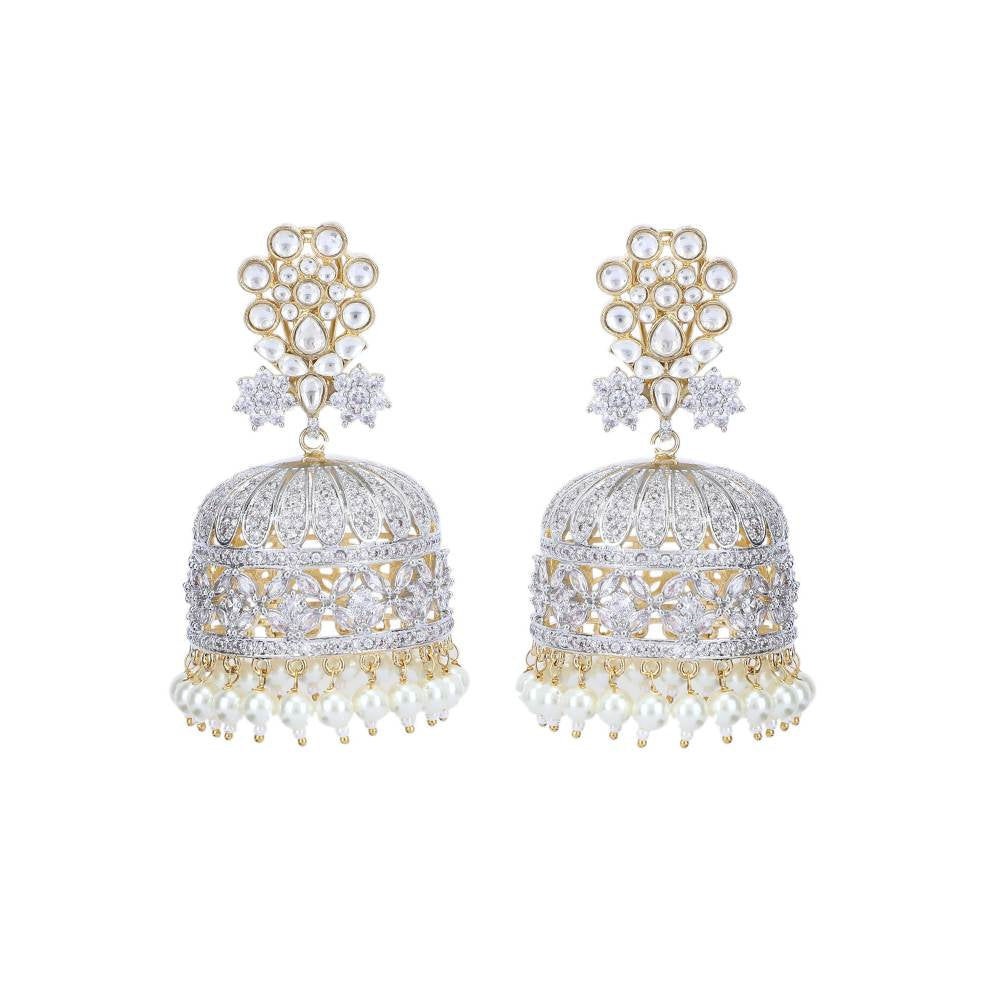 Auraa Trends Rhodium Plated American Diamond Zircon White Earring Set for Women and Girls