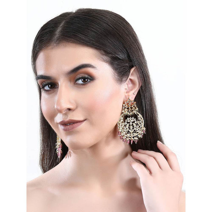 Auraa Trends 22Kt Gold Plated Kundan Red Earring Set for Women and Girls