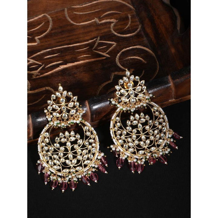 Auraa Trends 22Kt Gold Plated Kundan Red Earring Set for Women and Girls