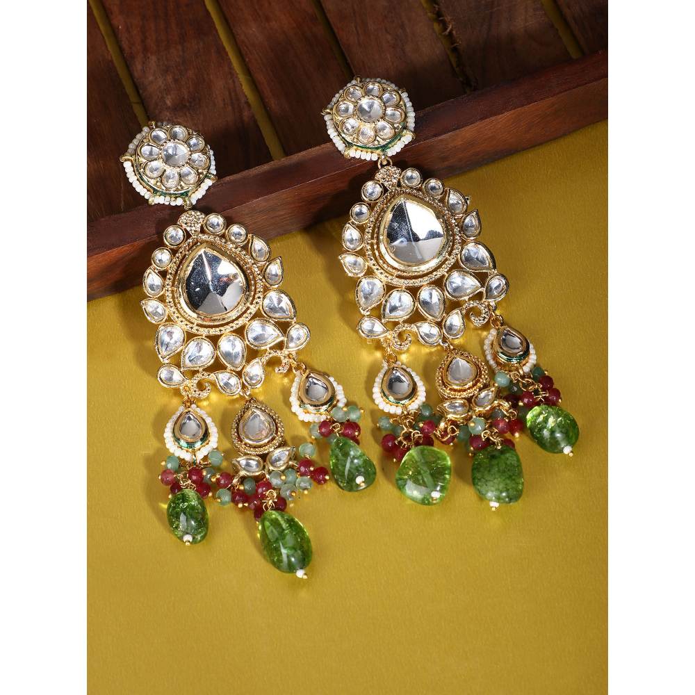 Auraa Trends 22Kt Gold Plated Kundan Classic Green Earring Set for Women and Girls