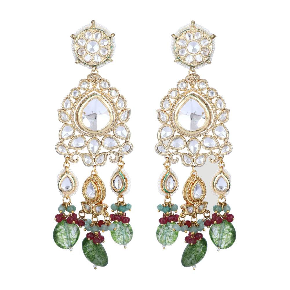 Auraa Trends 22Kt Gold Plated Kundan Classic Green Earring Set for Women and Girls