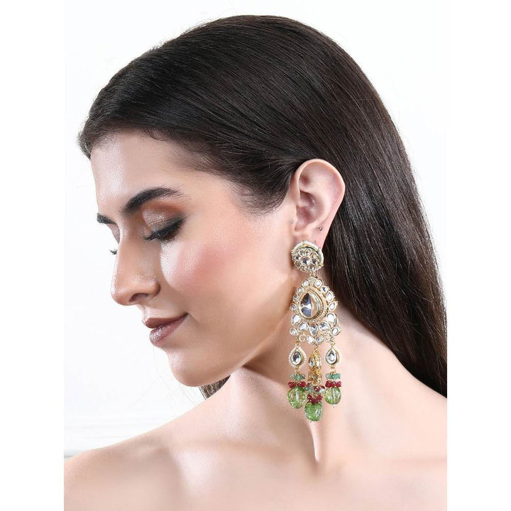 Auraa Trends 22Kt Gold Plated Kundan Classic Green Earring Set for Women and Girls