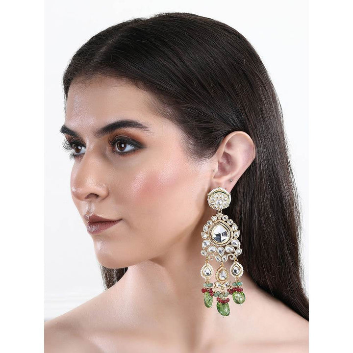 Auraa Trends 22Kt Gold Plated Kundan Classic Green Earring Set for Women and Girls