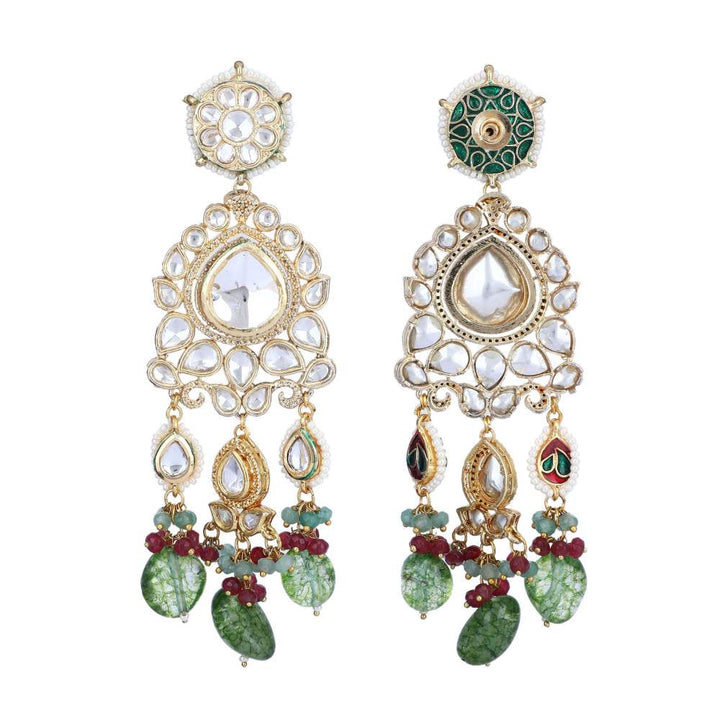 Auraa Trends 22Kt Gold Plated Kundan Classic Green Earring Set for Women and Girls