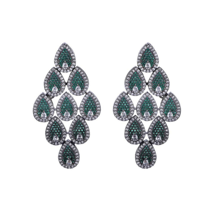 Auraa Trends Rhodium Plated American Diamond Zircon Green Earring Set for Women and Girls