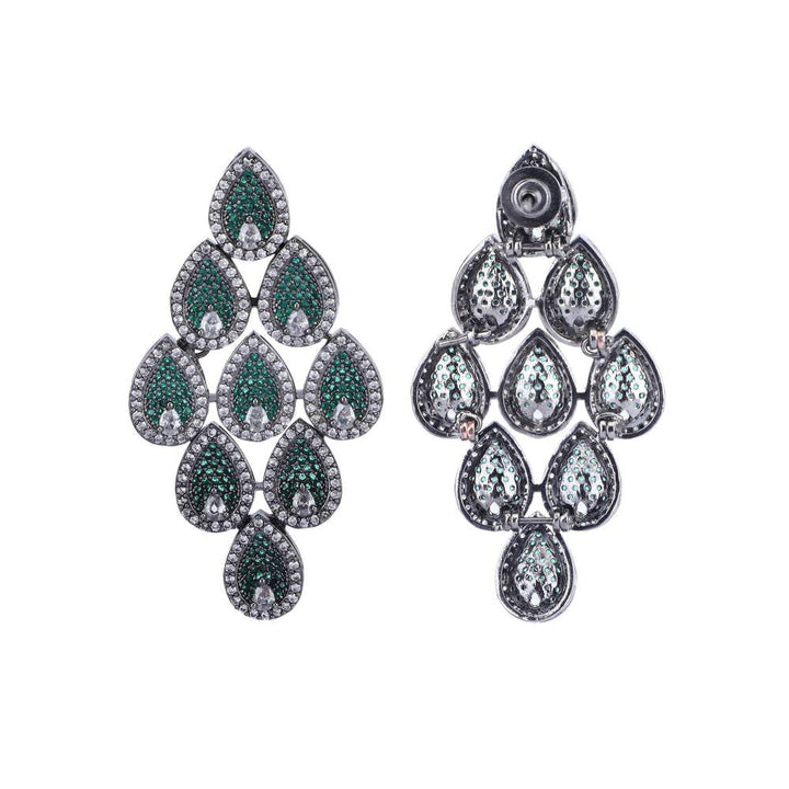 Auraa Trends Rhodium Plated American Diamond Zircon Green Earring Set for Women and Girls