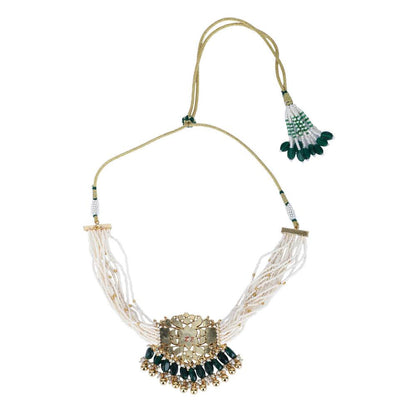 Auraa Trends 22Kt Gold Plated Kundan Red and Green Choker Necklace Set for Women and Girls