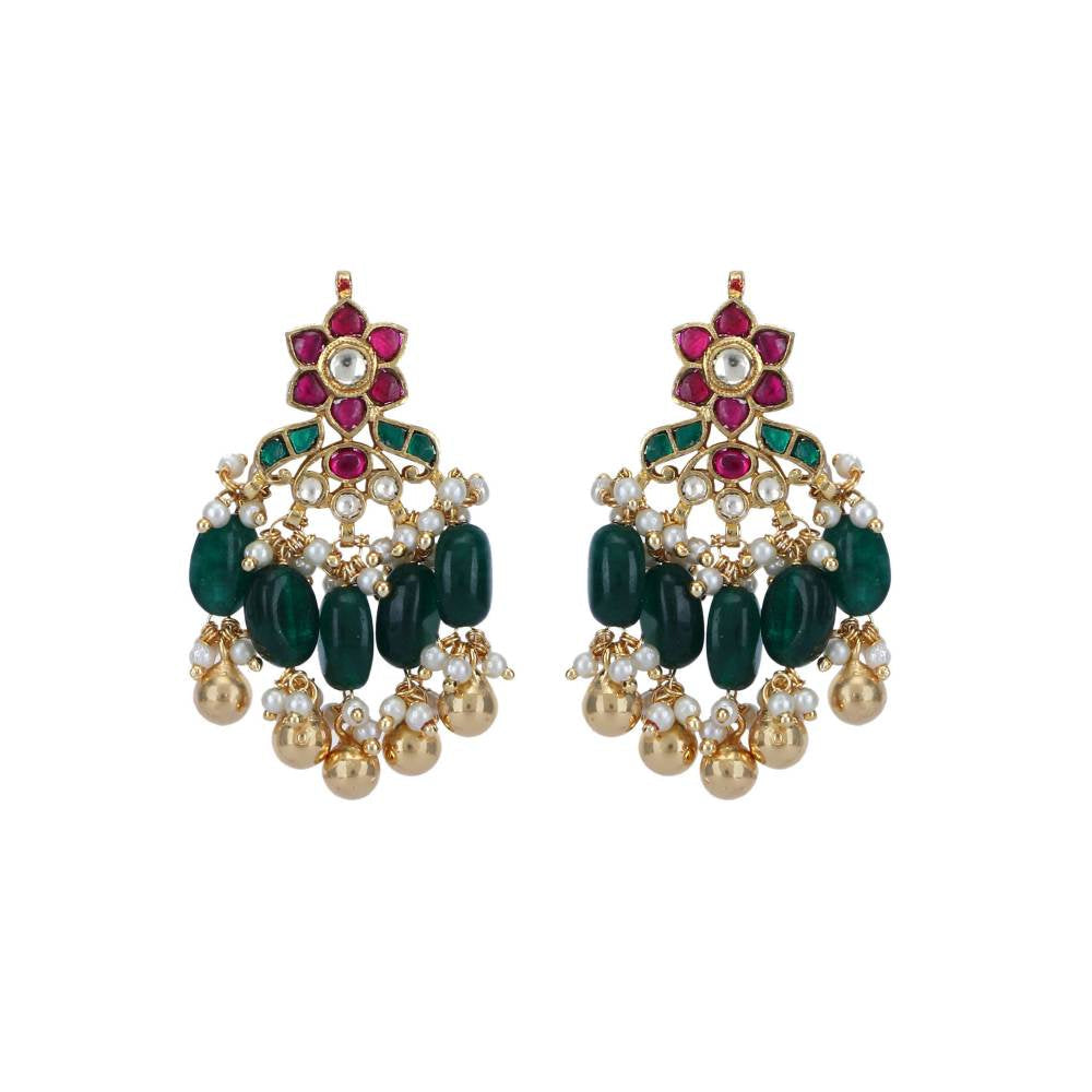 Auraa Trends 22Kt Gold Plated Kundan Red and Green Choker Necklace Set for Women and Girls