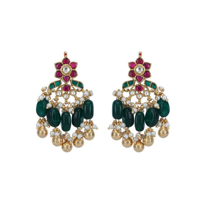 Auraa Trends 22Kt Gold Plated Kundan Red and Green Choker Necklace Set for Women and Girls