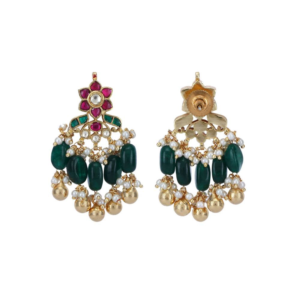 Auraa Trends 22Kt Gold Plated Kundan Red and Green Choker Necklace Set for Women and Girls