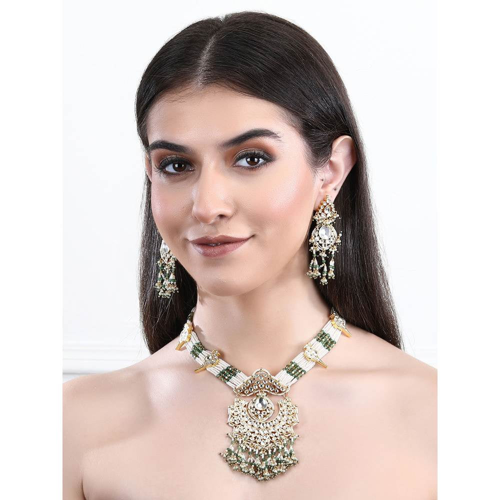 Auraa Trends 22Kt Gold Plated Kundan Classic Green Necklace Set for Women and Girls